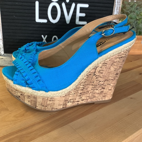 Rue 21 Blue Open Toe Ankle Strap Wedge Shoes - Picture 5 of 10